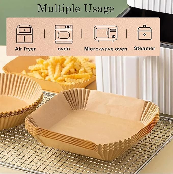 Air Fryer Paper Liners (100 PCS, 8-Inch Square) - Image 4